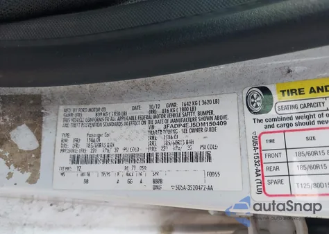 2013 Ford Fiesta Se из США, поврежденный, VIN 3FADP4EJ5DM150409